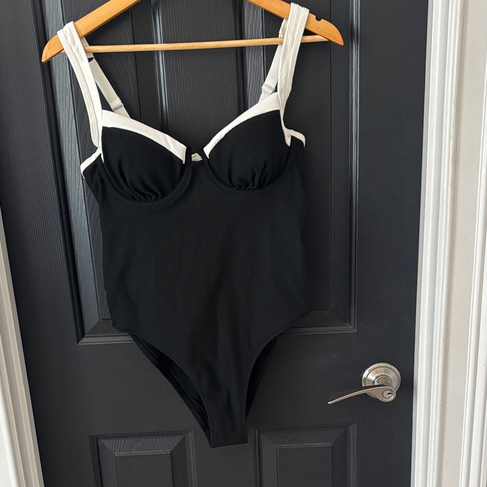 Women’s Black & White One-Piece Swimsuit - Underwire Support